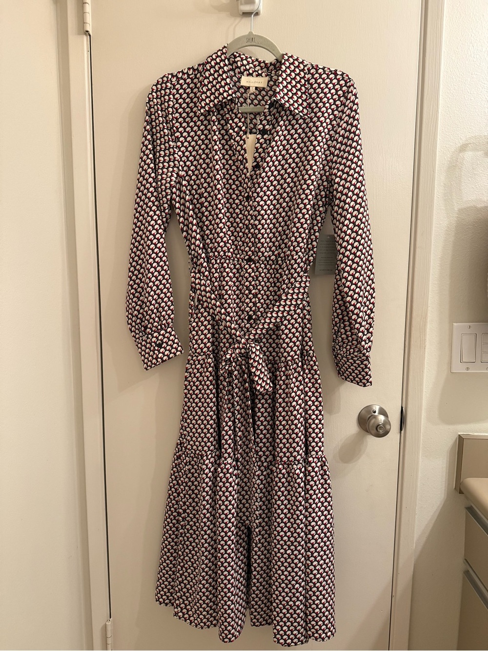 Melloday -Printed Long Sleeve Shirt Dress with Tie Waist - NWT